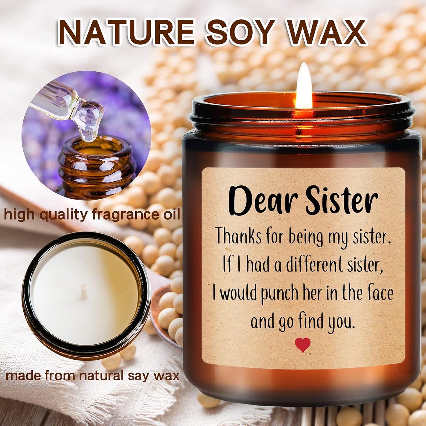 Sister Gifts from Sister - Sister Birthday Gifts from Sister, Big Sister, Little Sister, Little Girls, Sisters in Law - Friendship Mother'S Day Christmas Gifts for Women - Candle
