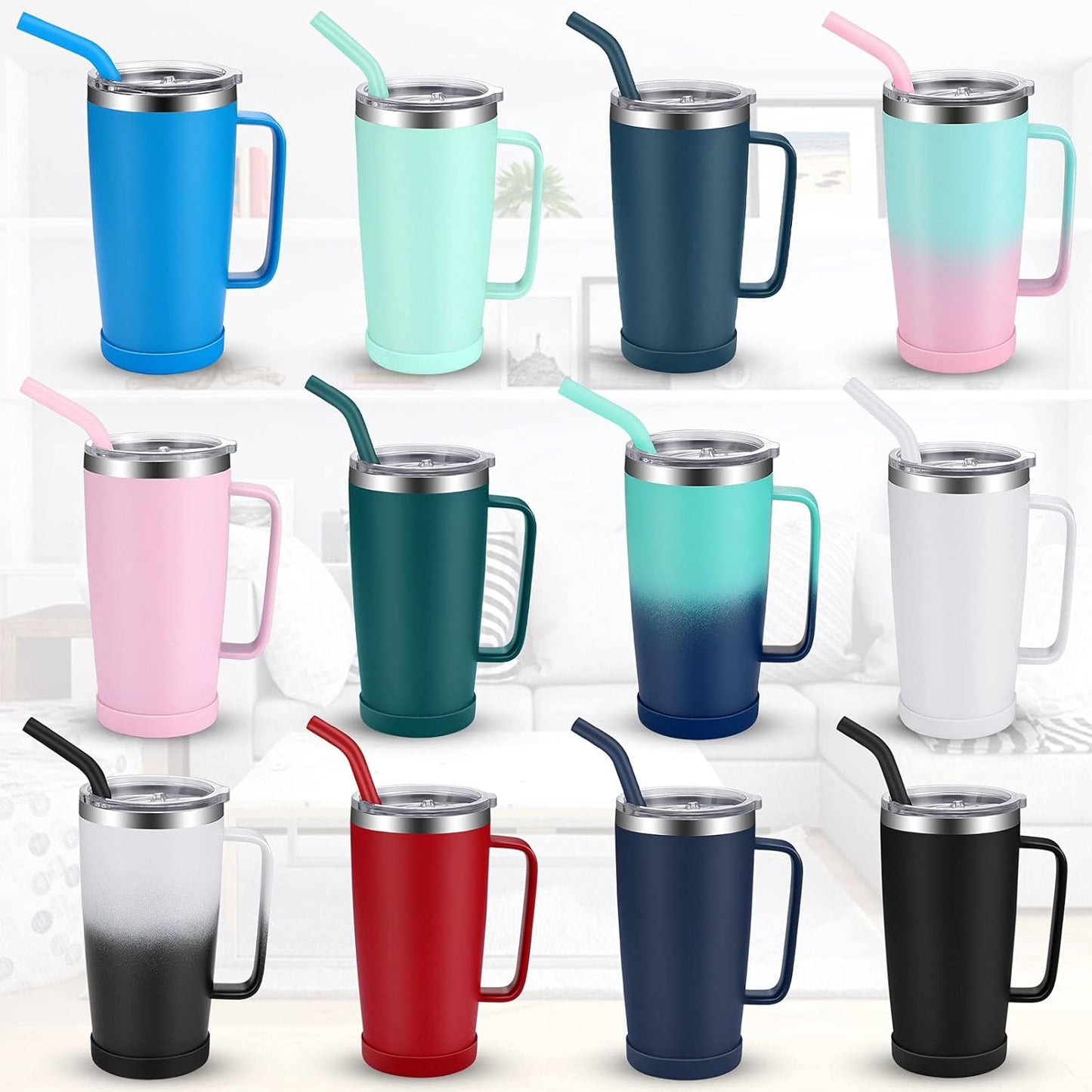 20 Oz Insulated Mug with Handle, Double Wall Vacuum Stainless Steel Water Cups with Lid and Straw - Cold/Hot Coffee Tumbler for Travel/Home/Office/Camping (Dark Green-1 Pack)