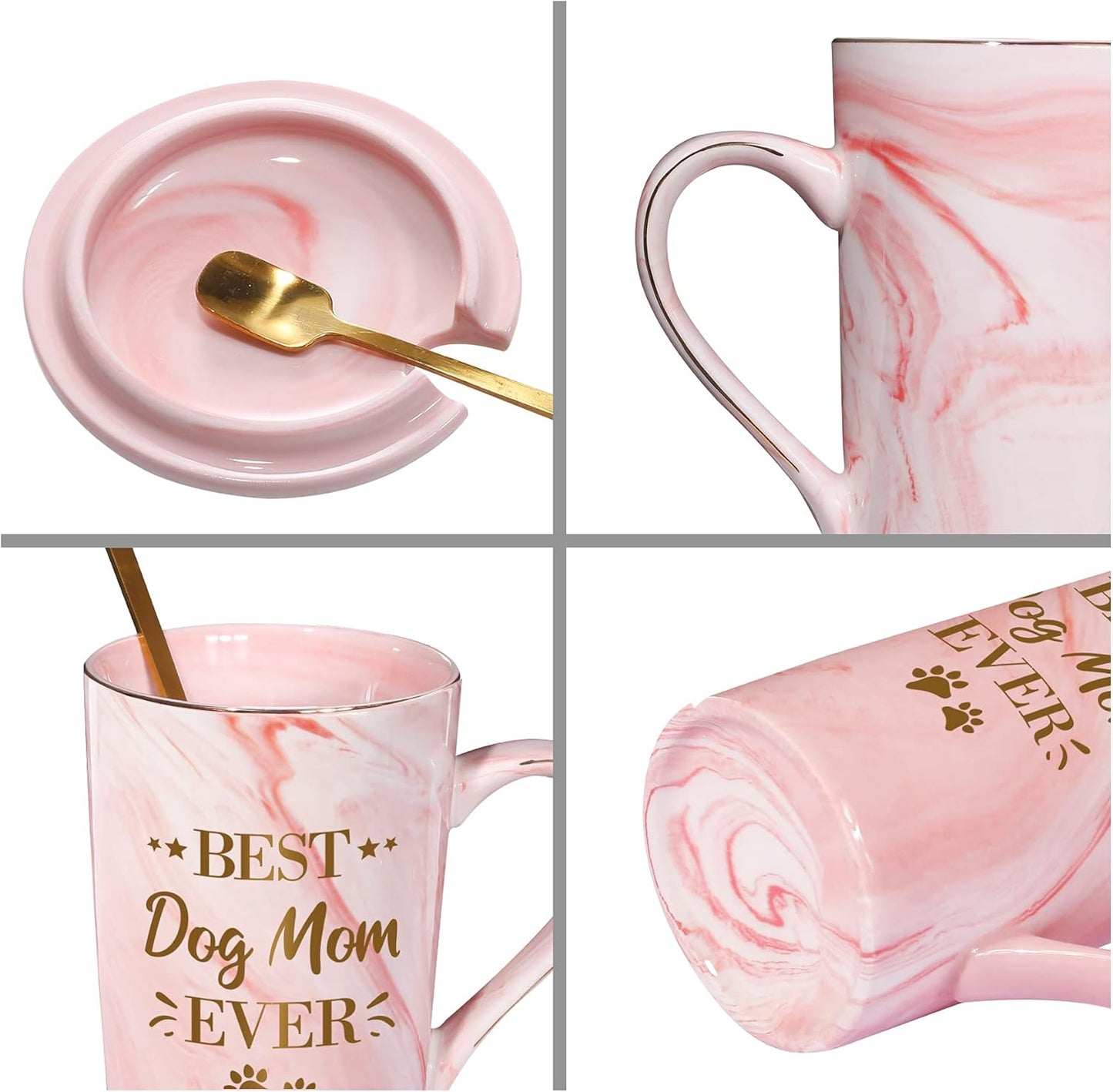 Best Dog Mom Ever Coffee Mugs for Women, Funny Drinkware Cute Marble Ceramic Mugs Birthday Mothers Day Gifts for Dog Lover Coffee Cups from Daughter Son Husband Kids 14Oz with Gift Box