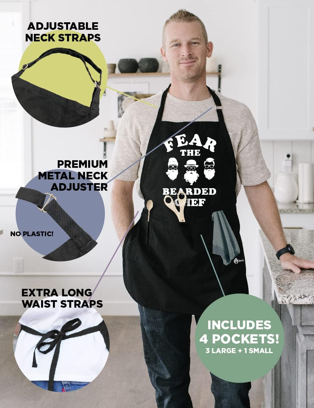Fear the Bearded Chef Apron -Fun BBQ Apron- 1 Size Fits All Adjustable