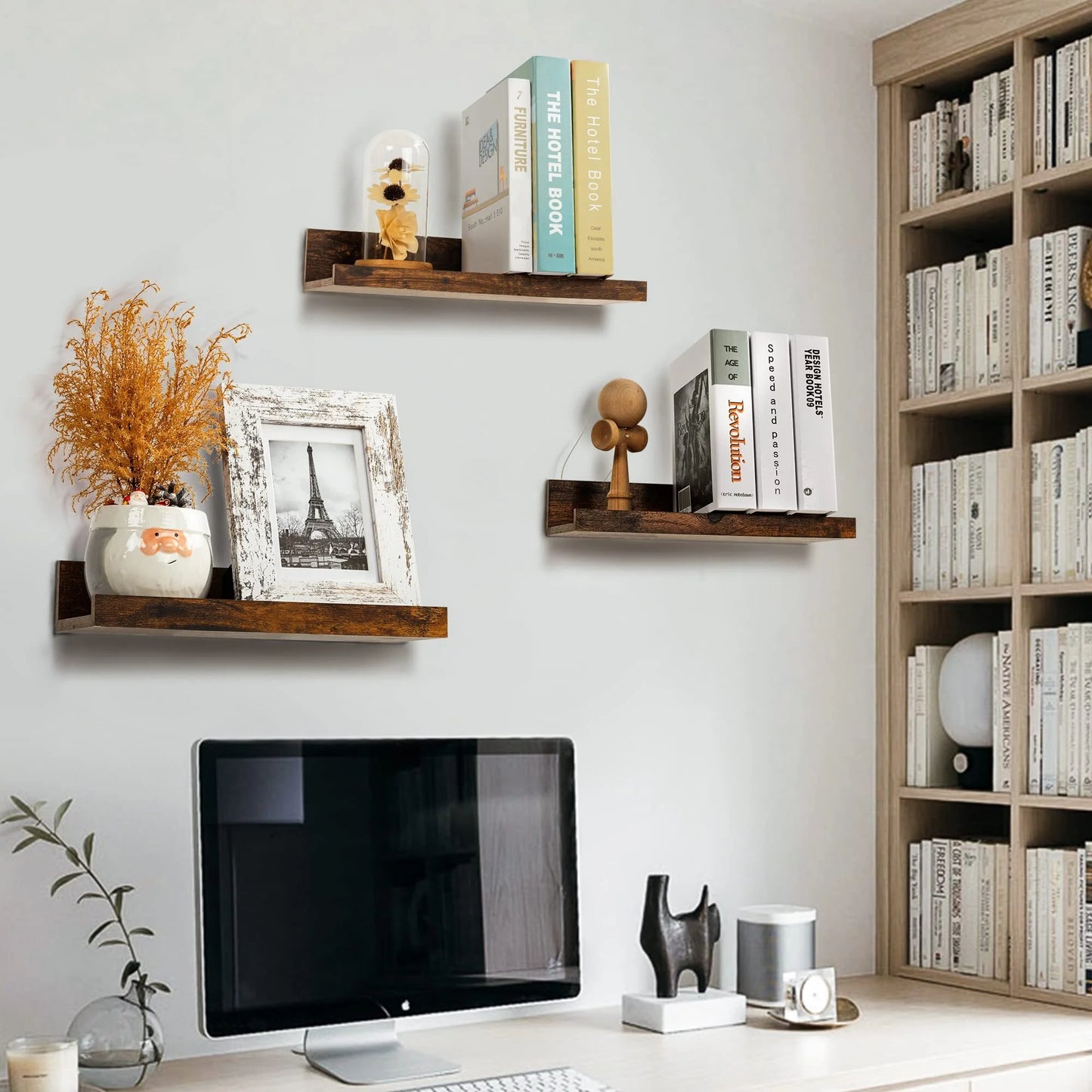 Floating Shelves, Wood Shelf Wall Mounted, Set of 5, Multiple Sizes, Brown