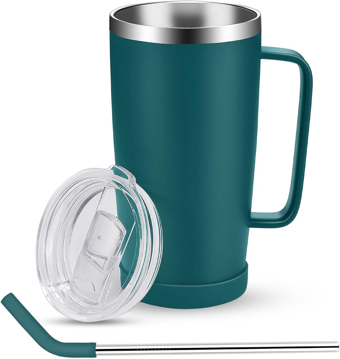 20 Oz Insulated Mug with Handle, Double Wall Vacuum Stainless Steel Water Cups with Lid and Straw - Cold/Hot Coffee Tumbler for Travel/Home/Office/Camping (Dark Green-1 Pack)
