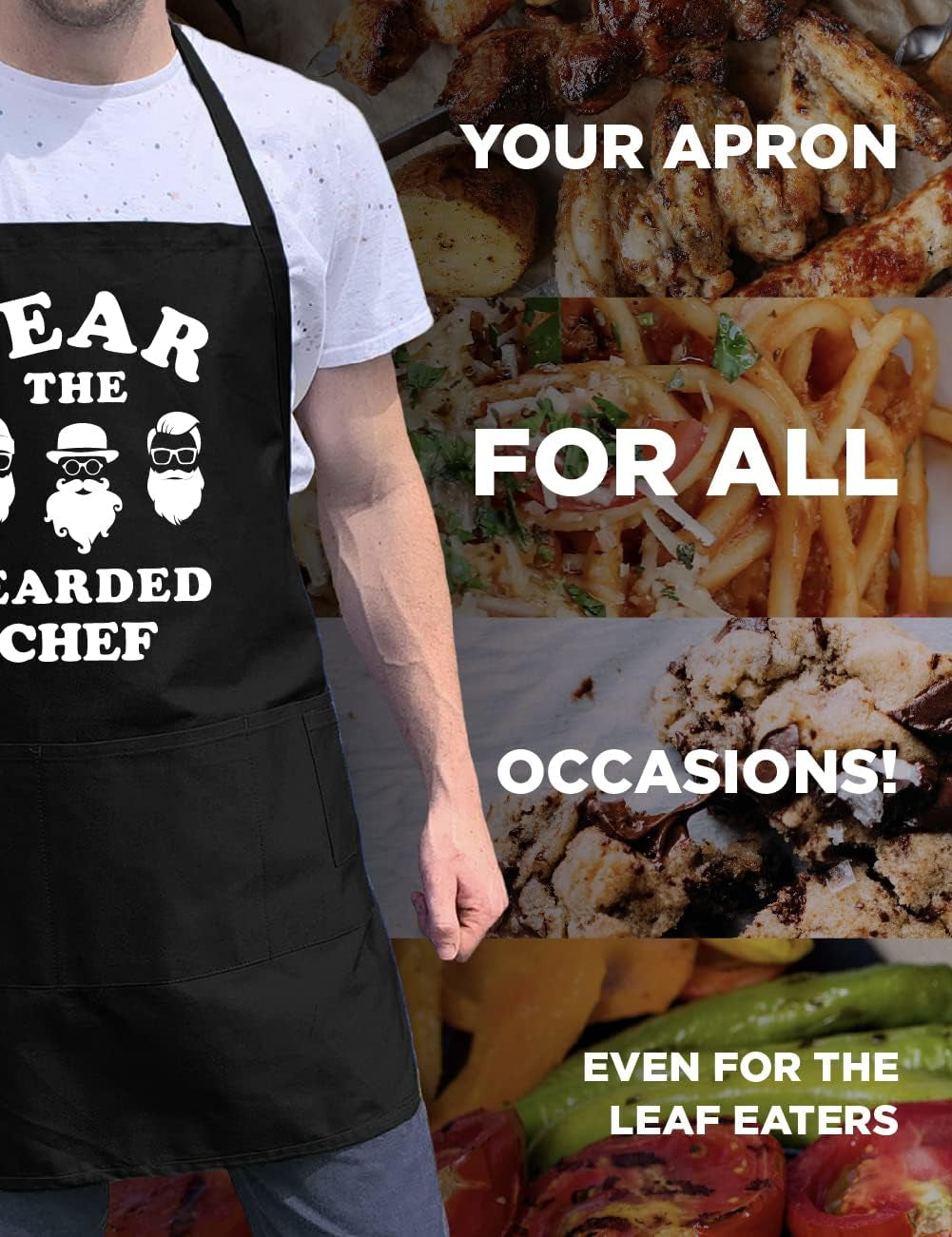 Fear the Bearded Chef Apron -Fun BBQ Apron- 1 Size Fits All Adjustable