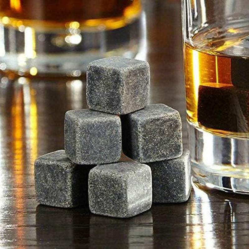 Whiskey Stones Gift Set W/ 9 Granite Whiskey Rocks Bag Reusable Cooling Ice Cubes Chill Your Scotch & Cold Drinks|Packed in Elegant… (Black)
