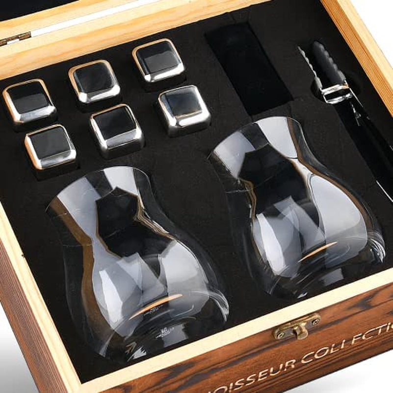 Whiskey Glasses Set of 2 - with Glencairn Whiskey Glass - Whiskey Gifts for Men I Whiskey Stones Gift Set for Men Including Canadian Glass, Cooling Stones & Coasters
