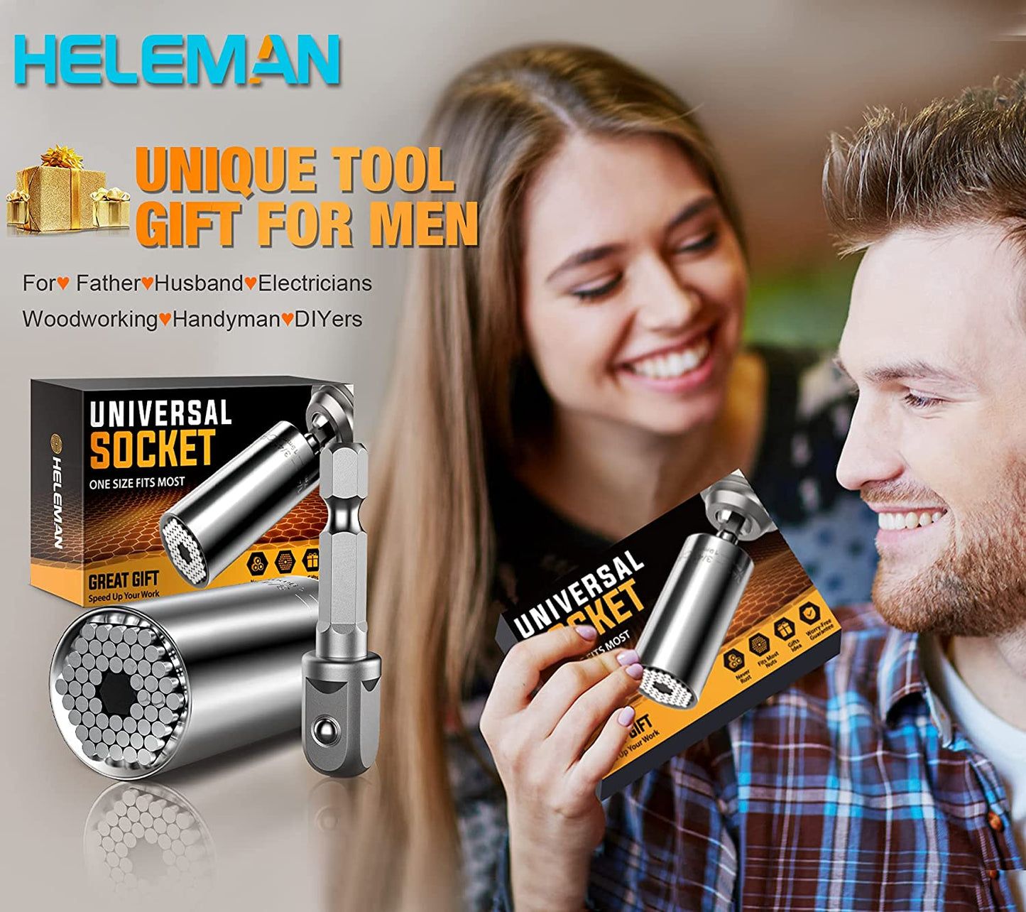 Valentines Day Gifts for Him Boyfriend Super Universal Socket Tools Gifts for Men: Socket Set with Power Drill Adapter (7-19 MM) Cool Stuff Gadgets Women Dad Gifts Husband Valentines Day Gifts Basket