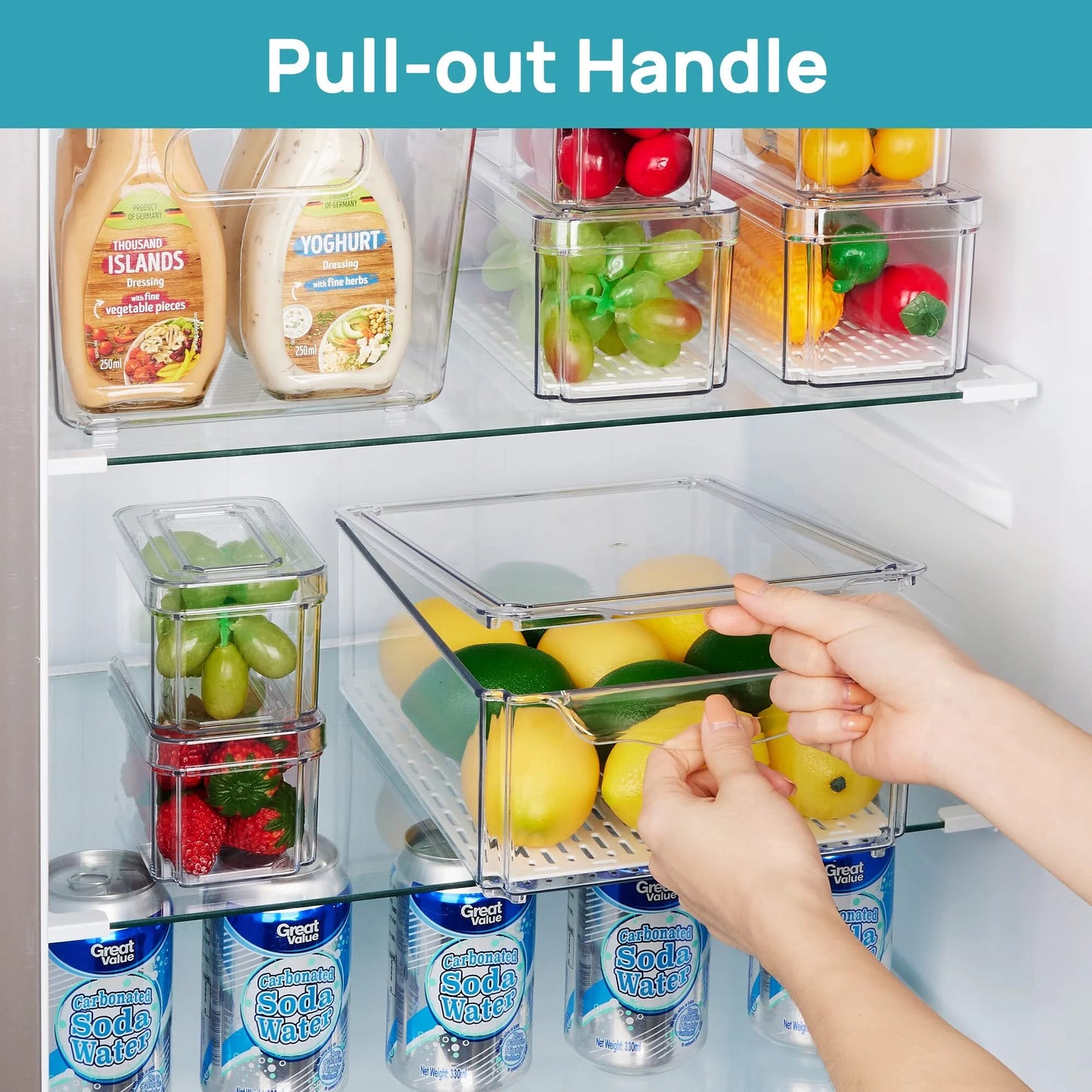 Set of 7 Refrigerator Organizer Bins, Fruit Containers for Fridge with Drain Tray for Vegetables, Food, Drinks
