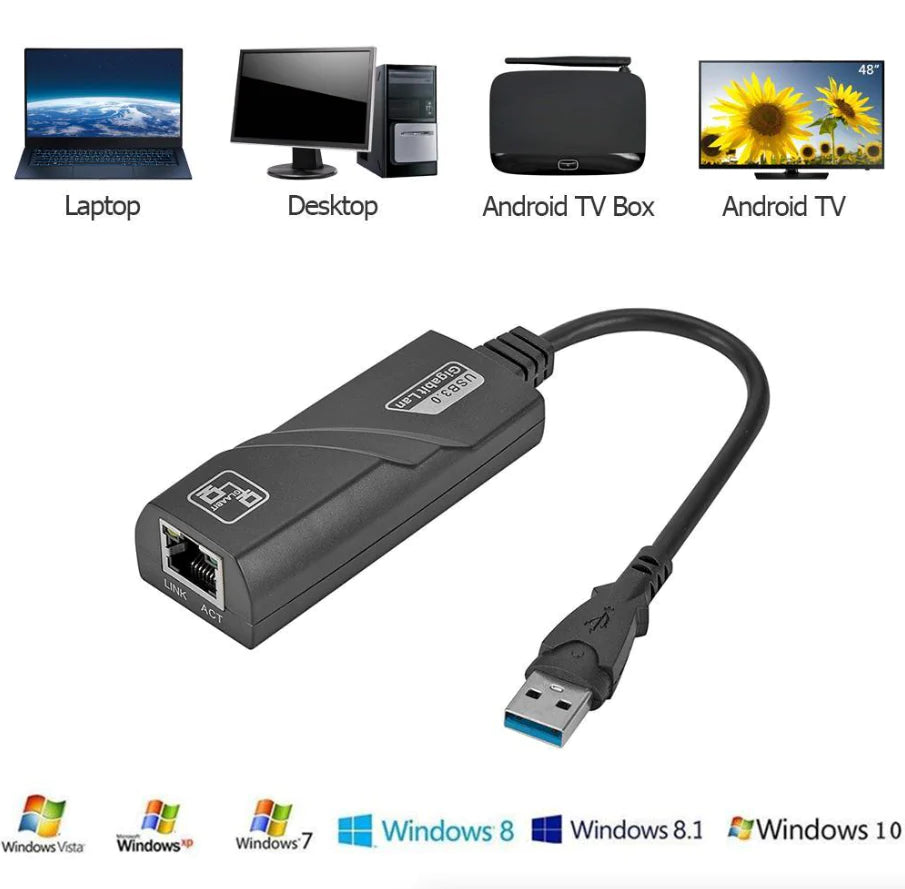 USB 3.0 Gigabit Ethernet LAN RJ45 1000Mbps Network Adapter for Windows PC Mac