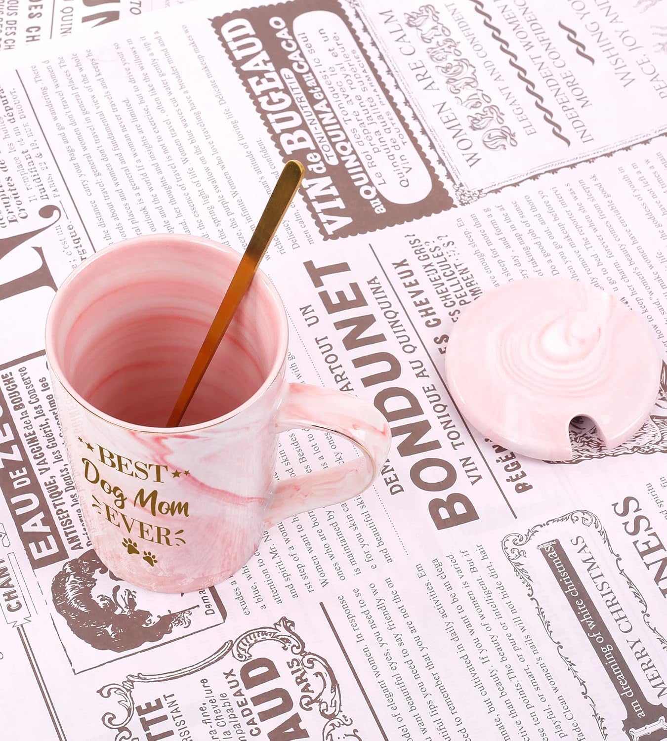 Best Dog Mom Ever Coffee Mugs for Women, Funny Drinkware Cute Marble Ceramic Mugs Birthday Mothers Day Gifts for Dog Lover Coffee Cups from Daughter Son Husband Kids 14Oz with Gift Box