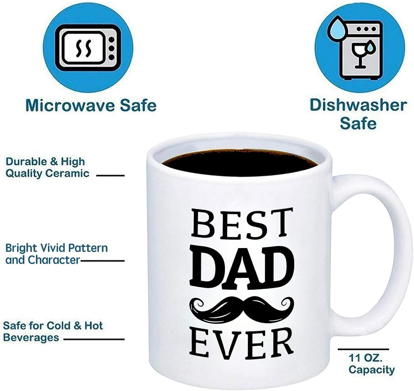 Best Dad Ever Mug, Dad Mug,Fathers Day Mug Gifts,11 Oz Microwavable White Ceramic Coffee Mug for Dad Father Papa Daddy,Novelty Cups Gifts Stuff Presents for Him New Father from Daughter Son Wife