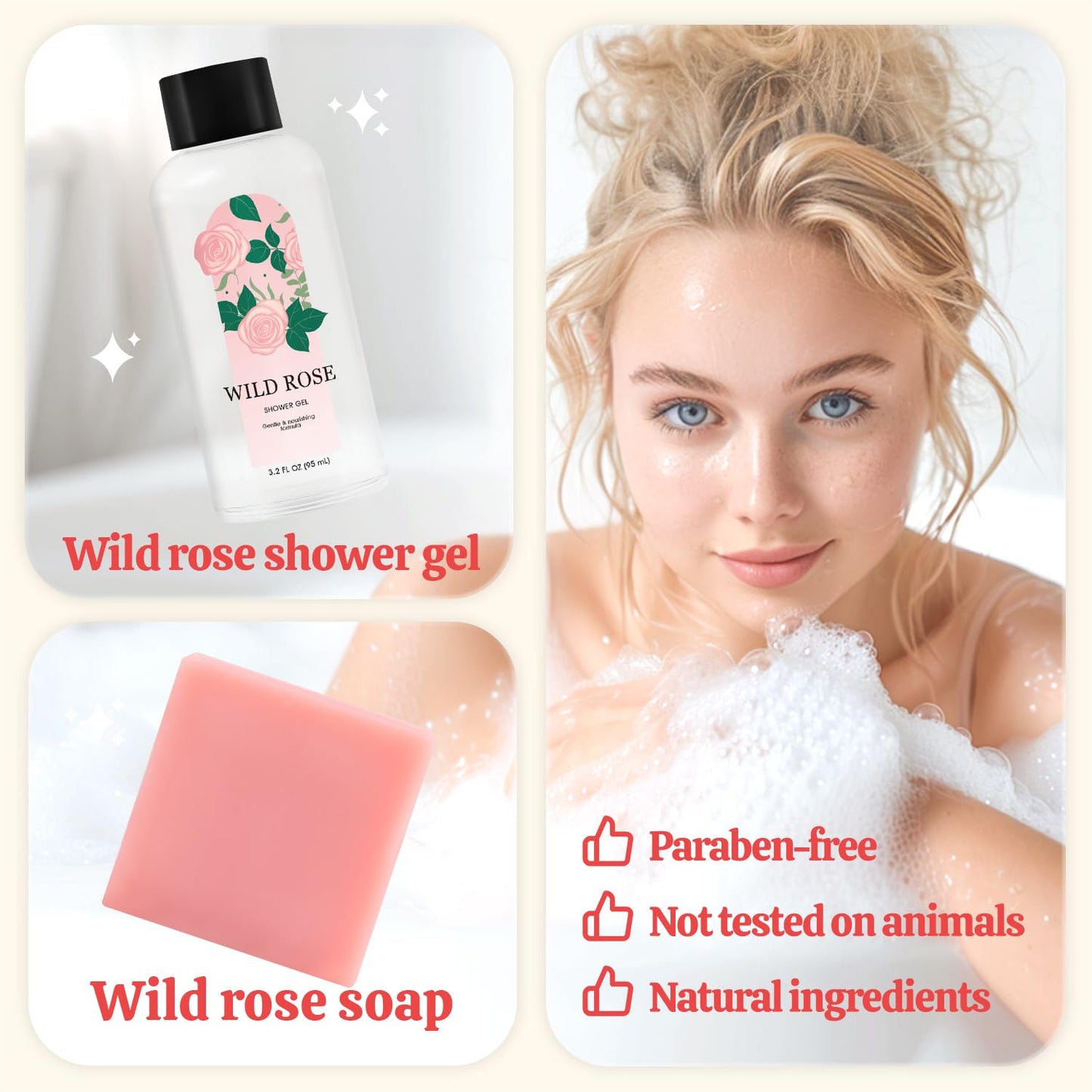 Spa Gifts for Women Bff Love Bath Sets for Women Gift, Rose 6Pc Bath and Body Gift Sets for Women, Self Care Gifts for Women Christmas Gifts for Women