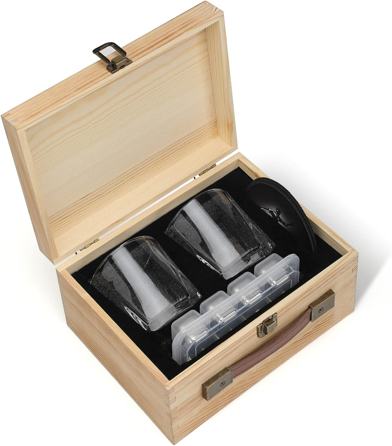 Whiskey Set Gifts for Men, Whiskey Glasses Set of 2, Heavy Whiskey Glasses with Wooden Box, 8 Stainless Steel Whiskey Stones with Tray, Gifts for Dad Husband Birthday Christmas