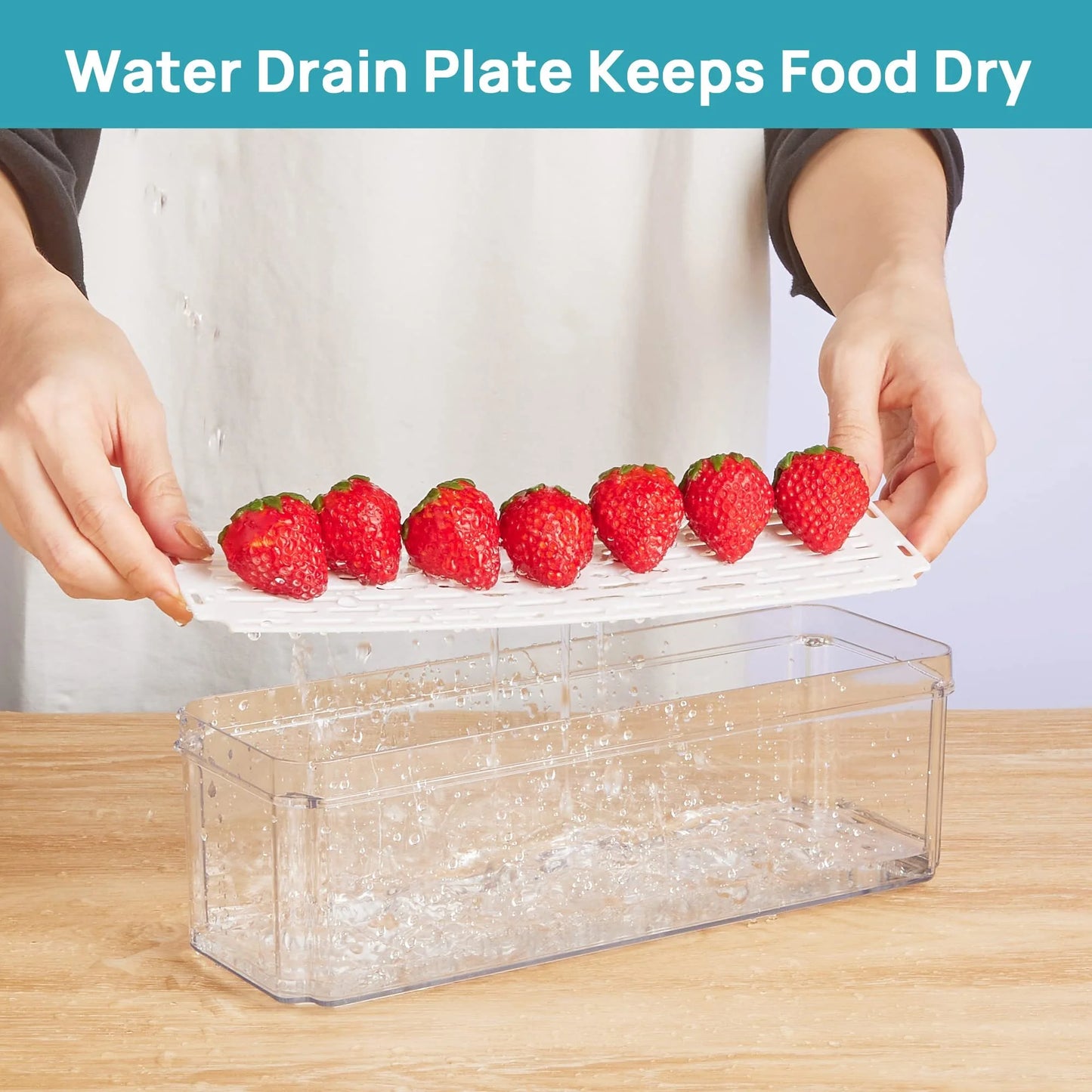 Set of 7 Refrigerator Organizer Bins, Fruit Containers for Fridge with Drain Tray for Vegetables, Food, Drinks