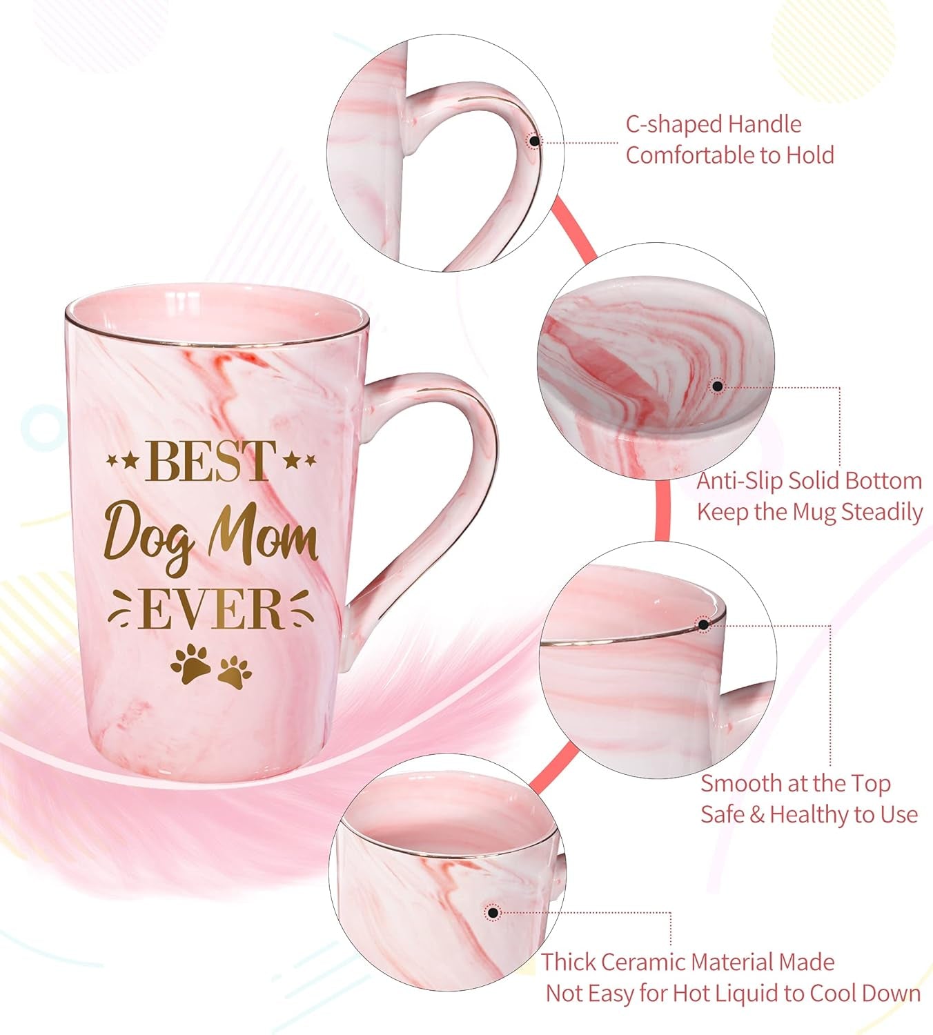 Best Dog Mom Ever Coffee Mugs for Women, Funny Drinkware Cute Marble Ceramic Mugs Birthday Mothers Day Gifts for Dog Lover Coffee Cups from Daughter Son Husband Kids 14Oz with Gift Box