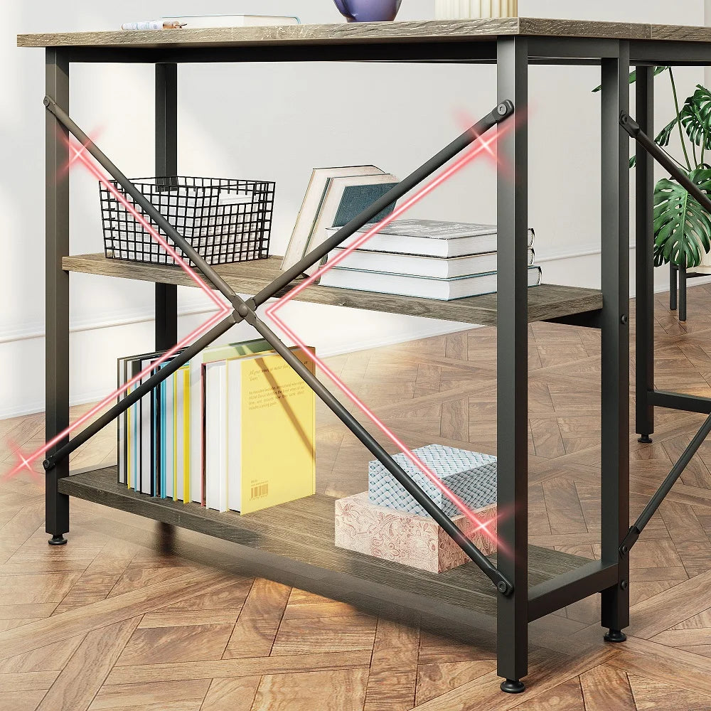 47 Inch Corner L-Shaped Desk with Storage Shelves Writing Desk Gray