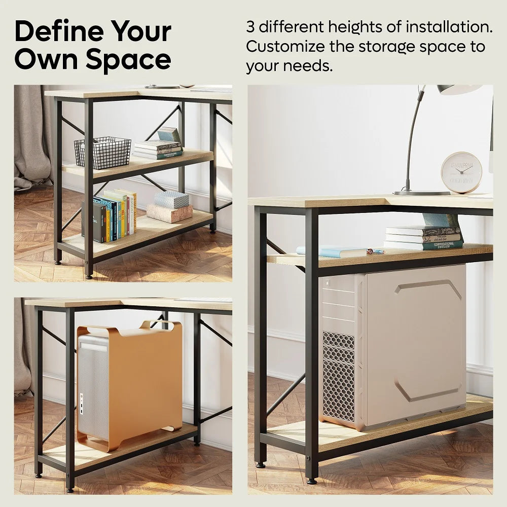47 Inch Corner L-Shaped Desk with Storage Shelves Writing Desk Gray