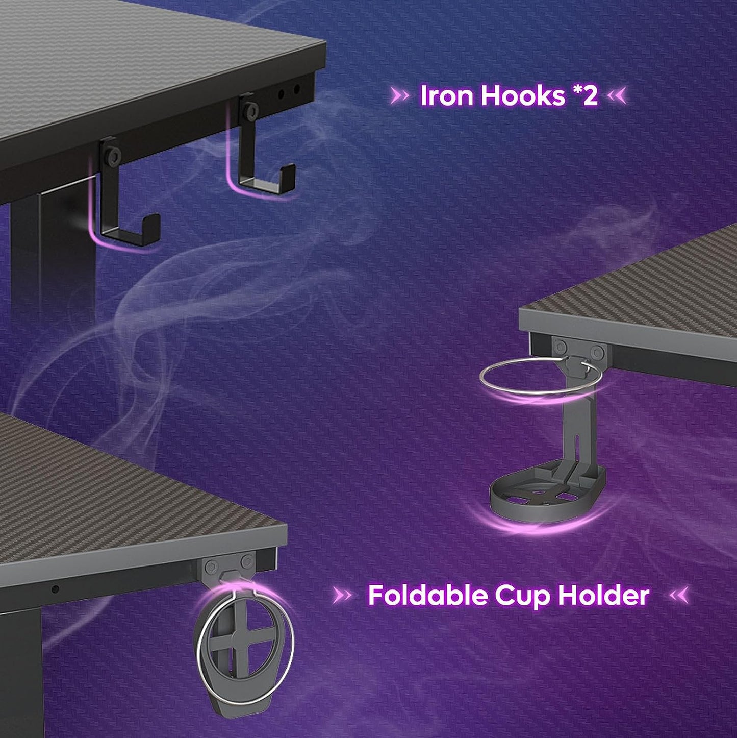 42 Inch Gaming Desk with LED Lights, Small Computer Gaming Table with Monitor Shelf, Gamer Desk with Headphone Hook, Kids Boys Computer Table with Black Carbon Fiber Texture