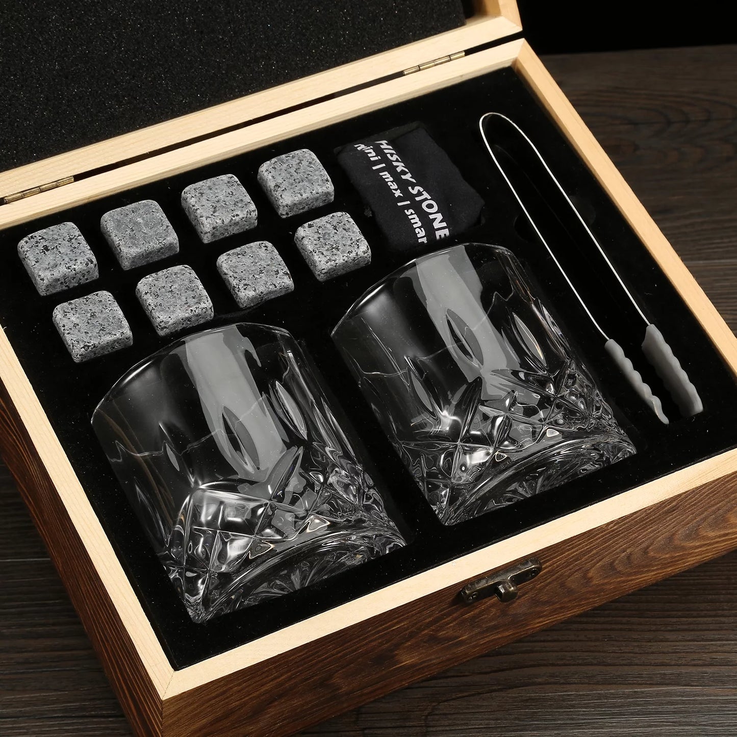 Whiskey Stones Gift Set - Whiskey Glass Set of 2 - Granite Chilling Whiskey Rocks - Scotch Bourbon Whiskey Glass Gift Box Set - Best Drinking Gifts for Men Dad Husband Birthday Party Holiday Present