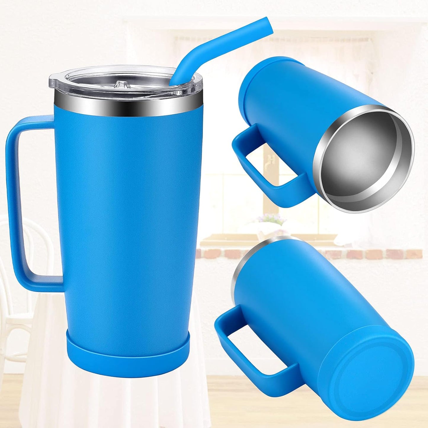 20 Oz Insulated Mug with Handle, Double Wall Vacuum Stainless Steel Water Cups with Lid and Straw - Cold/Hot Coffee Tumbler for Travel/Home/Office/Camping (Dark Green-1 Pack)