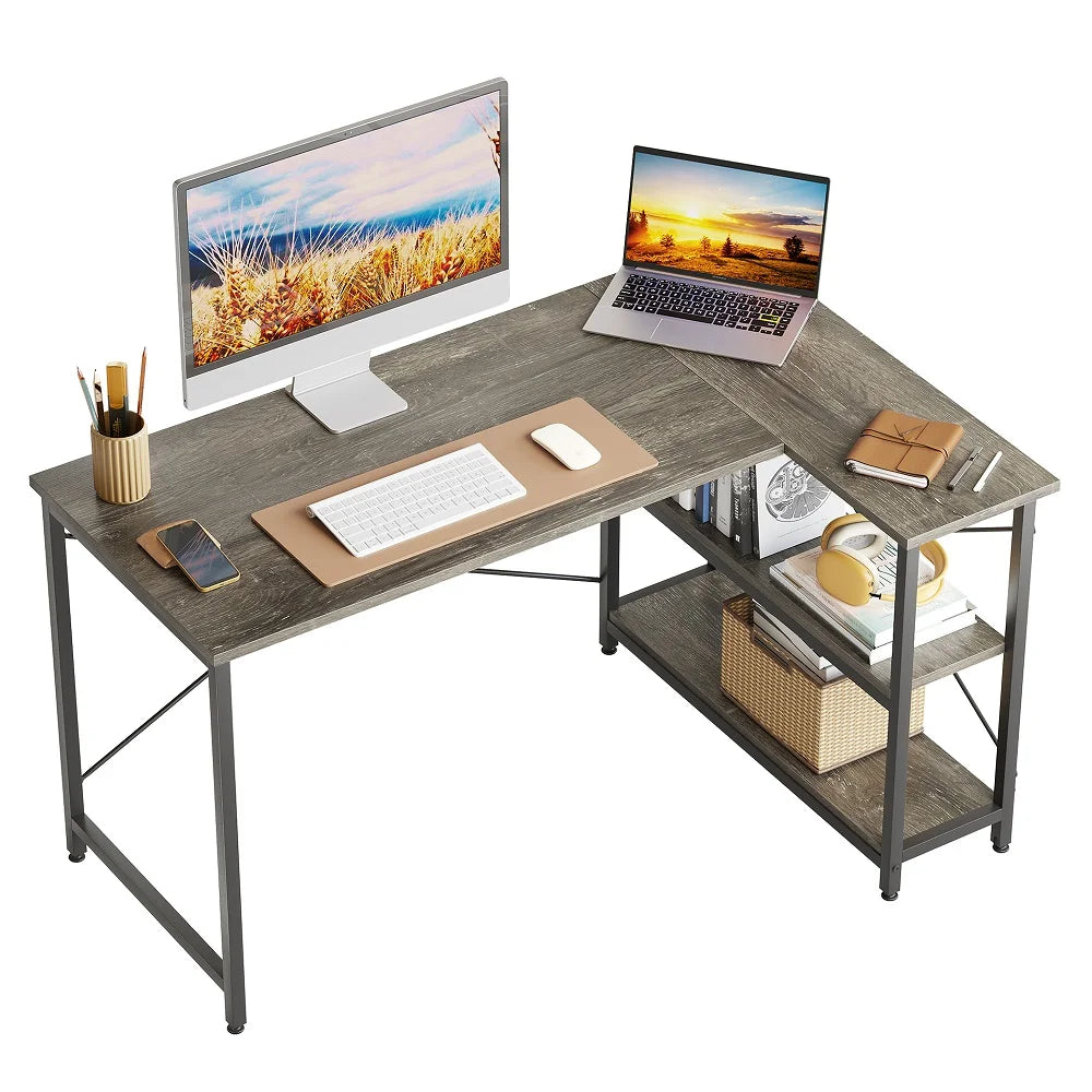 47 Inch Corner L-Shaped Desk with Storage Shelves Writing Desk Gray