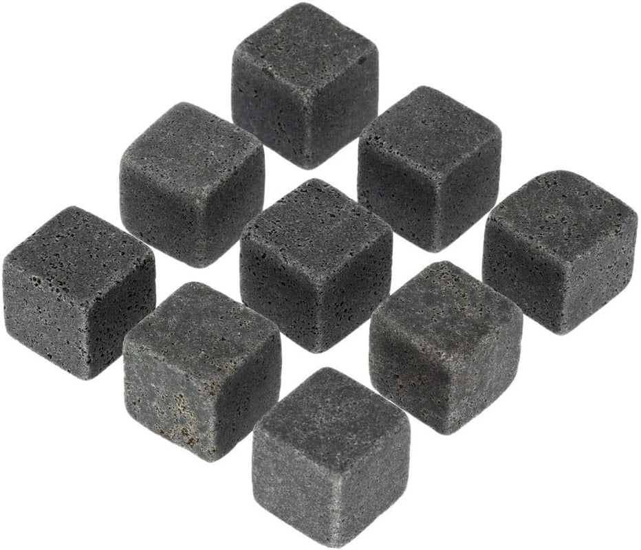 Whiskey Stones Gift Set W/ 9 Granite Whiskey Rocks Bag Reusable Cooling Ice Cubes Chill Your Scotch & Cold Drinks|Packed in Elegant… (Black)