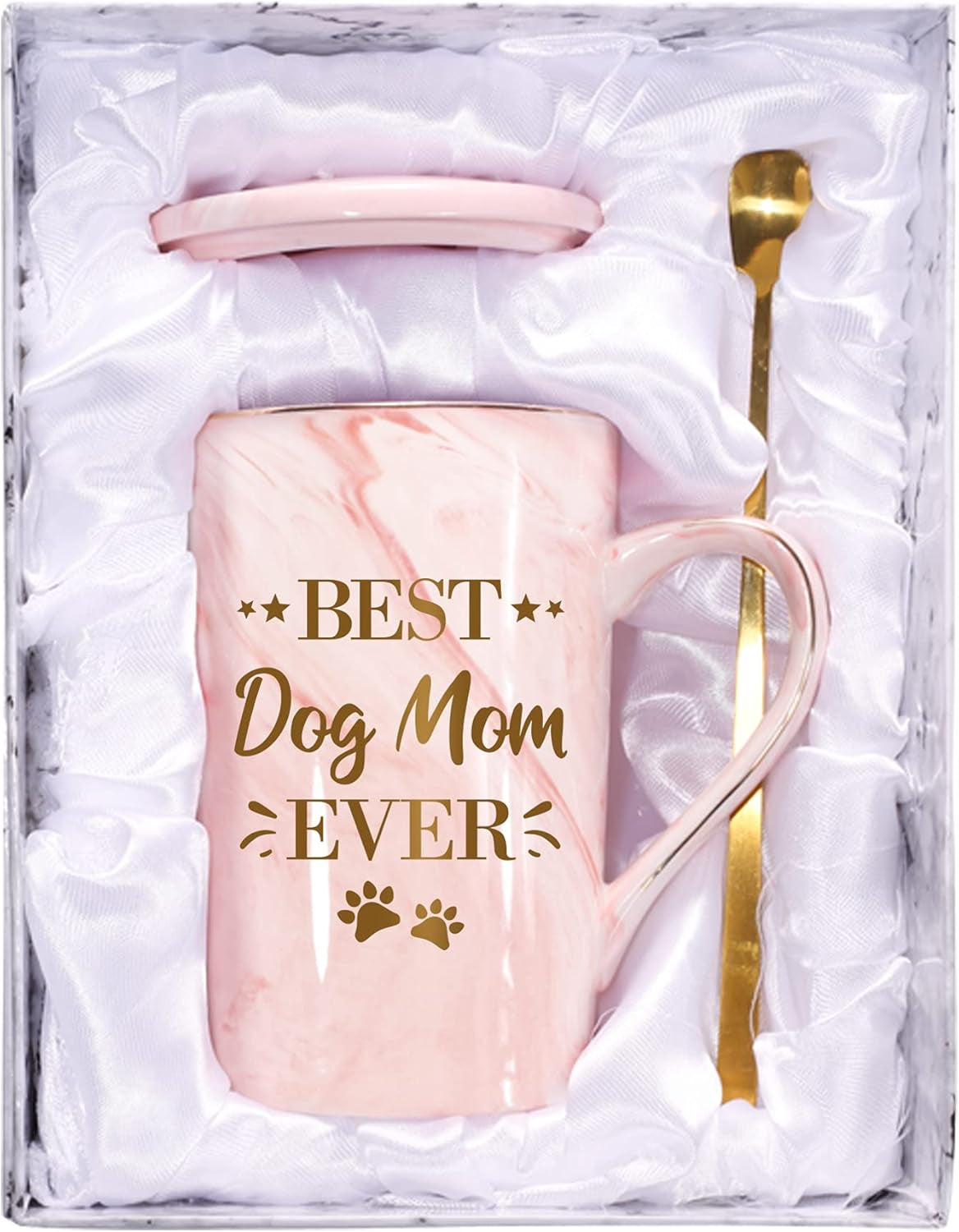 Best Dog Mom Ever Coffee Mugs for Women, Funny Drinkware Cute Marble Ceramic Mugs Birthday Mothers Day Gifts for Dog Lover Coffee Cups from Daughter Son Husband Kids 14Oz with Gift Box