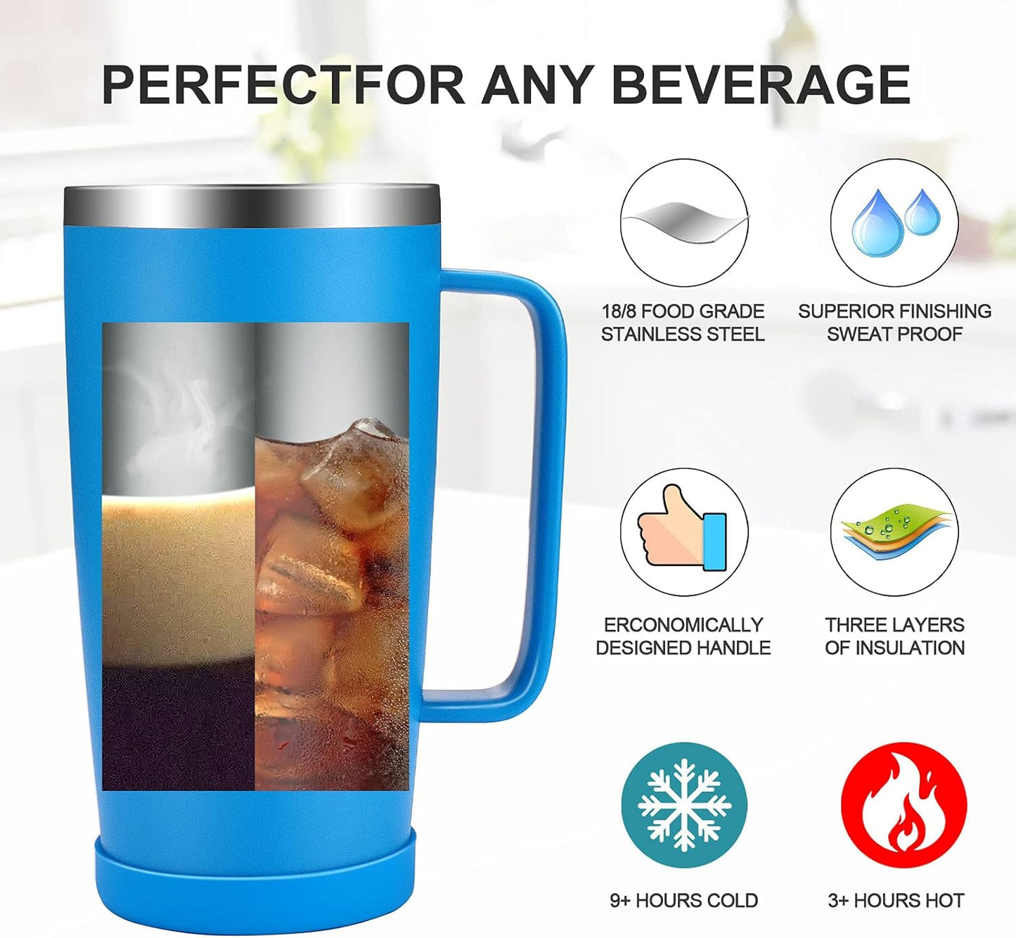 20 Oz Insulated Mug with Handle, Double Wall Vacuum Stainless Steel Water Cups with Lid and Straw - Cold/Hot Coffee Tumbler for Travel/Home/Office/Camping (Dark Green-1 Pack)