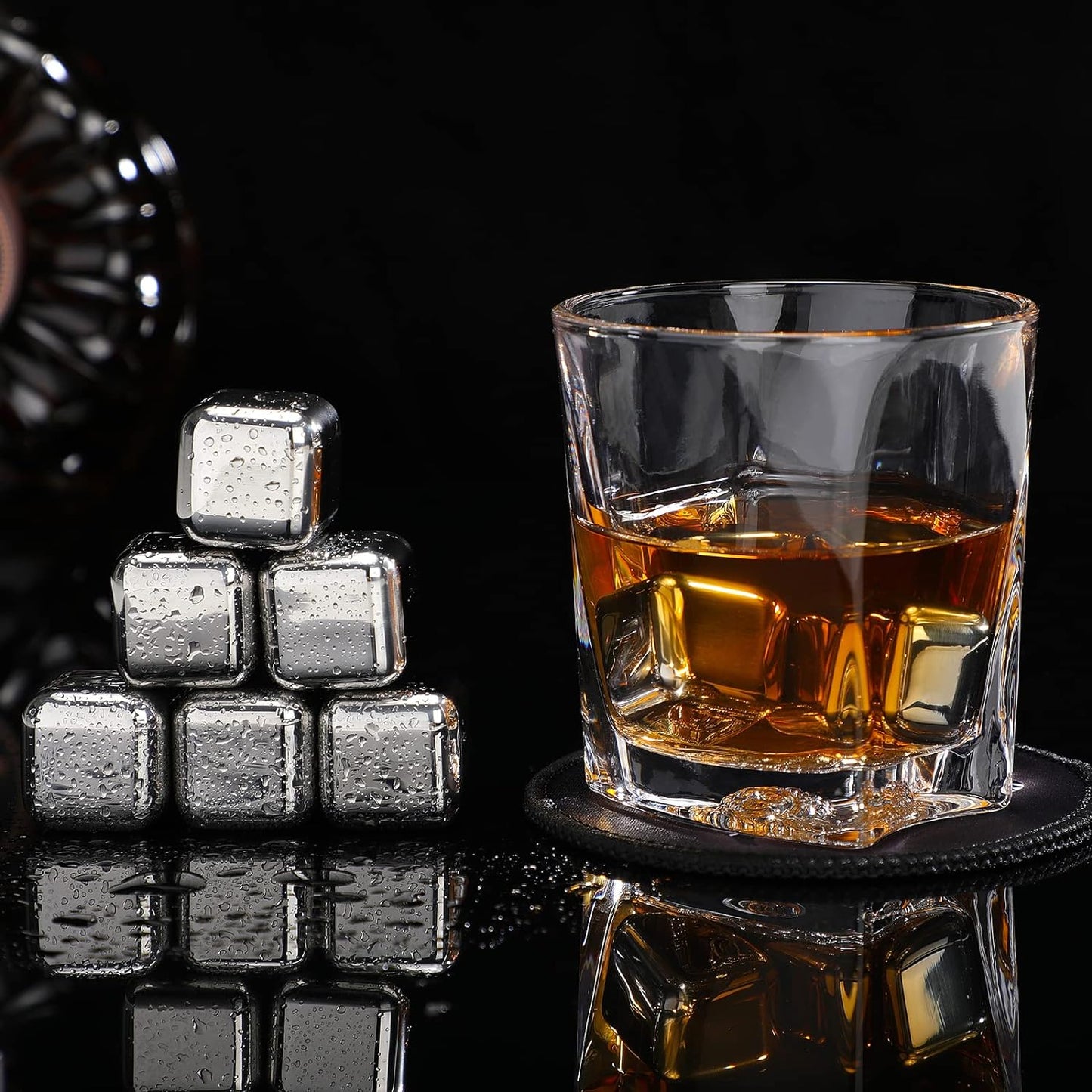 Whiskey Set Gifts for Men, Whiskey Glasses Set of 2, Heavy Whiskey Glasses with Wooden Box, 8 Stainless Steel Whiskey Stones with Tray, Gifts for Dad Husband Birthday Christmas