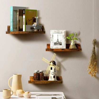 Floating Shelves,  Wood Shelf Wall Mounted, Set of 5, Multiple Sizes, Brown