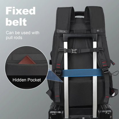 Travel Backpack for Men Women Fits 18.4 Inch Laptop with USB Charging Port, Extra Large 55L Expandable Hiking Backpack with Shoes Compartment & Wet Bag, Waterproof, Black