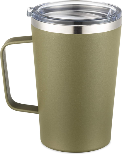 16oz Stainless Steel Coffee Mug with Lid, Double Wall Trave Mug with Handle, Vacuum Insulated Coffee Mug Cup for Coffee, Travel Coffee Mug for Hot & Cold Drinks (Army Green, 2 Pack)