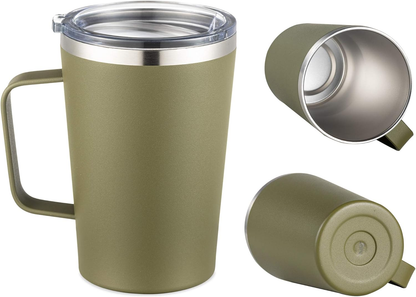 16oz Stainless Steel Coffee Mug with Lid, Double Wall Trave Mug with Handle, Vacuum Insulated Coffee Mug Cup for Coffee, Travel Coffee Mug for Hot & Cold Drinks (Army Green, 2 Pack)
