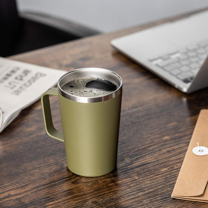 16oz Stainless Steel Coffee Mug with Lid, Double Wall Trave Mug with Handle, Vacuum Insulated Coffee Mug Cup for Coffee, Travel Coffee Mug for Hot & Cold Drinks (Army Green, 2 Pack)