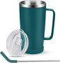 20 Oz Insulated Mug with Handle, Double Wall Vacuum Stainless Steel Water Cups with Lid and Straw - Cold/Hot Coffee Tumbler for Travel/Home/Office/Camping (Dark Green-1 Pack)