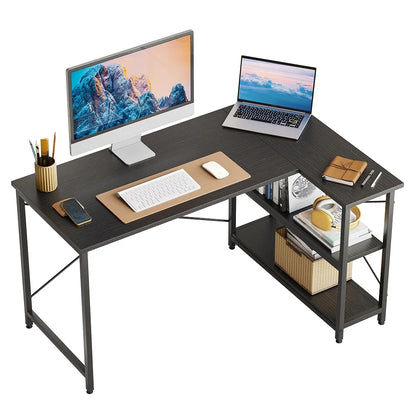 47 Inch Corner L-Shaped Desk with Storage Shelves Home Office Desk Black