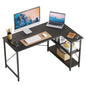 47 Inch Corner L-Shaped Desk with Storage Shelves Home Office Desk Black