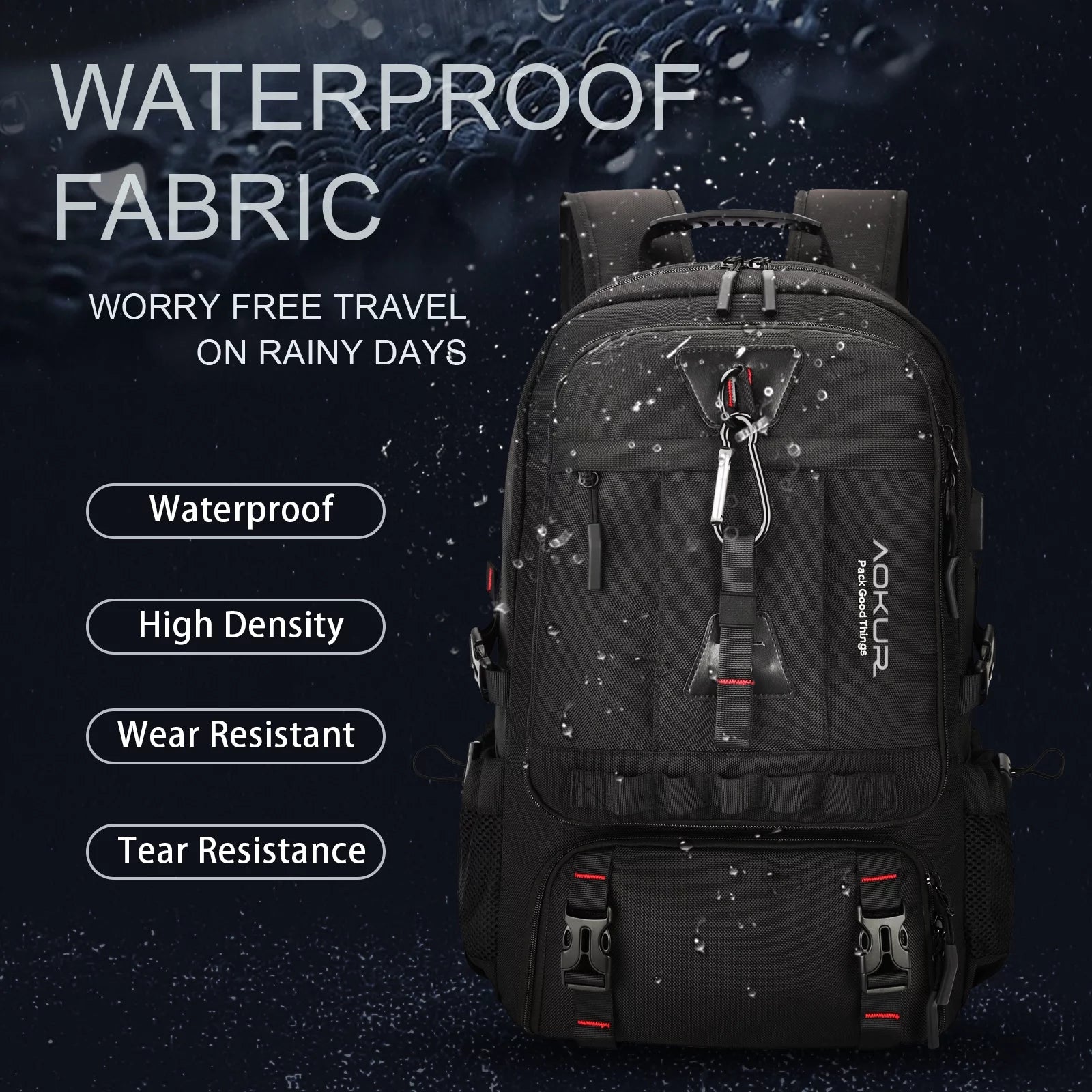 Travel Backpack for Men Women Fits 18.4 Inch Laptop with USB Charging Port, Extra Large 55L Expandable Hiking Backpack with Shoes Compartment & Wet Bag, Waterproof, Black