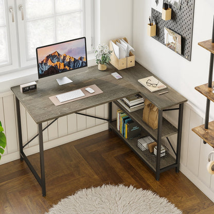 47 Inch Corner L-Shaped Desk with Storage Shelves Writing Desk Gray
