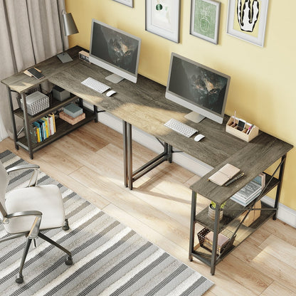 47 Inch Corner L-Shaped Desk with Storage Shelves Writing Desk Gray