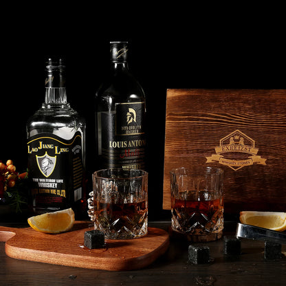 Whiskey Stones Gift Set - Whiskey Glass Set of 2 - Granite Chilling Whiskey Rocks - Scotch Bourbon Whiskey Glass Gift Box Set - Best Drinking Gifts for Men Dad Husband Birthday Party Holiday Present