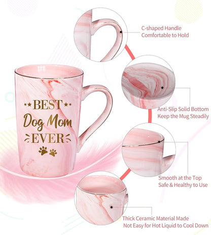 Best Dog Mom Ever Coffee Mugs for Women, Funny Drinkware Cute Marble Ceramic Mugs Birthday Mothers Day Gifts for Dog Lover Coffee Cups from Daughter Son Husband Kids 14Oz with Gift Box