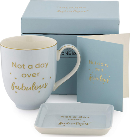 Not a Day over Fabulous Gifts for Women, Birthday Mug & Dish, Happy Birthday Mugs for Women Coffee Cup Gift Set Diva Blue