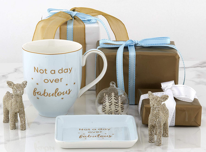 Not a Day over Fabulous Gifts for Women, Birthday Mug & Dish, Happy Birthday Mugs for Women Coffee Cup Gift Set Diva Blue