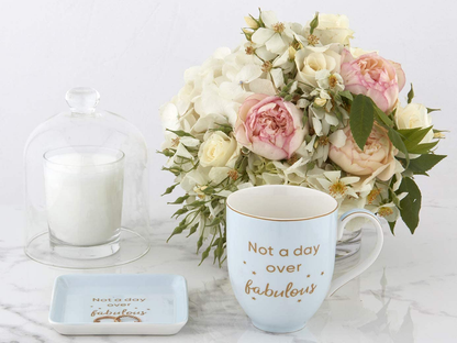 Not a Day over Fabulous Gifts for Women, Birthday Mug & Dish, Happy Birthday Mugs for Women Coffee Cup Gift Set Diva Blue