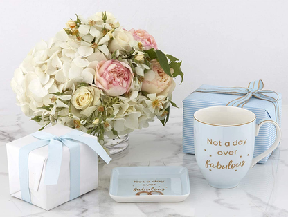 Not a Day over Fabulous Gifts for Women, Birthday Mug & Dish, Happy Birthday Mugs for Women Coffee Cup Gift Set Diva Blue