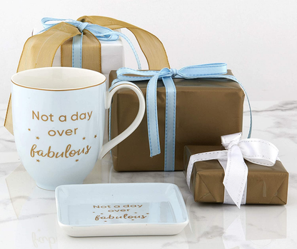 Not a Day over Fabulous Gifts for Women, Birthday Mug & Dish, Happy Birthday Mugs for Women Coffee Cup Gift Set Diva Blue