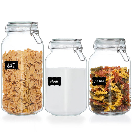 3 PCS Airtight Glass Jars with Lids,  3 PCS Food Storage Canister, Square Mason Jar Containers, 78Oz*1+50Oz*2