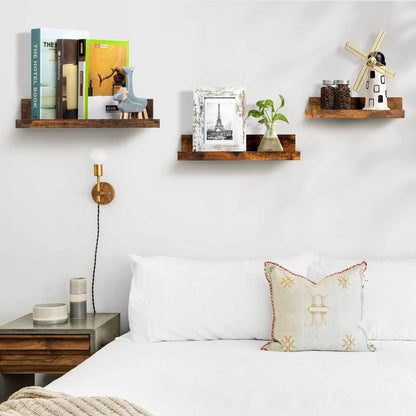 Floating Shelves,  Wood Shelf Wall Mounted, Set of 5, Multiple Sizes, Brown