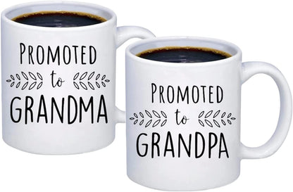 Pregnancy Announcement for Grandparents Coffee Mugs - Grandma to Be & Grandpa to Be 11 Oz Mugs - Great Pregnancy Reveal Idea for Your Baby Announcement - Mug Set - Promoted to Grandma & Grandpa (2)