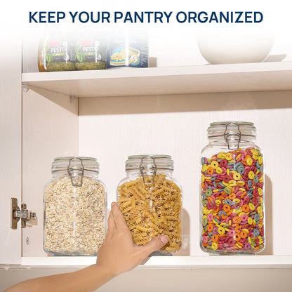 3 PCS Airtight Glass Jars with Lids,  3 PCS Food Storage Canister, Square Mason Jar Containers, 78Oz*1+50Oz*2